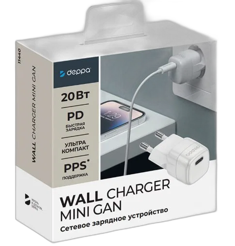 Адаптер Deppa GaN Mini USB-C 20W (White)
