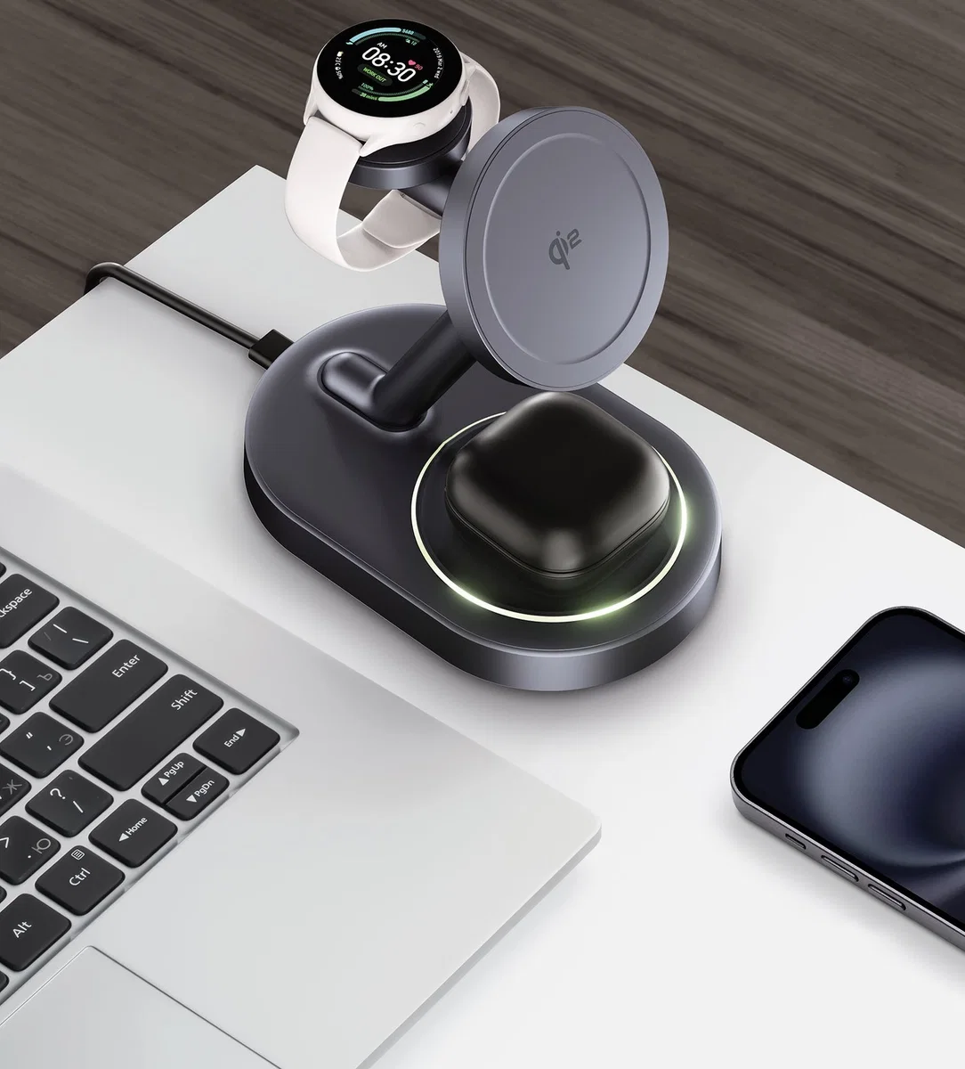 Беспроводная зарядная станция Deppa NEO Galaxy 3 в 1 MagSafe 23W (Black)