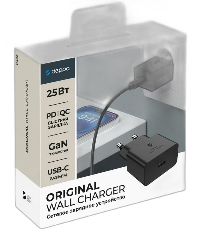 Адаптер Deppa Original S GaN USB-C 25W (Black)