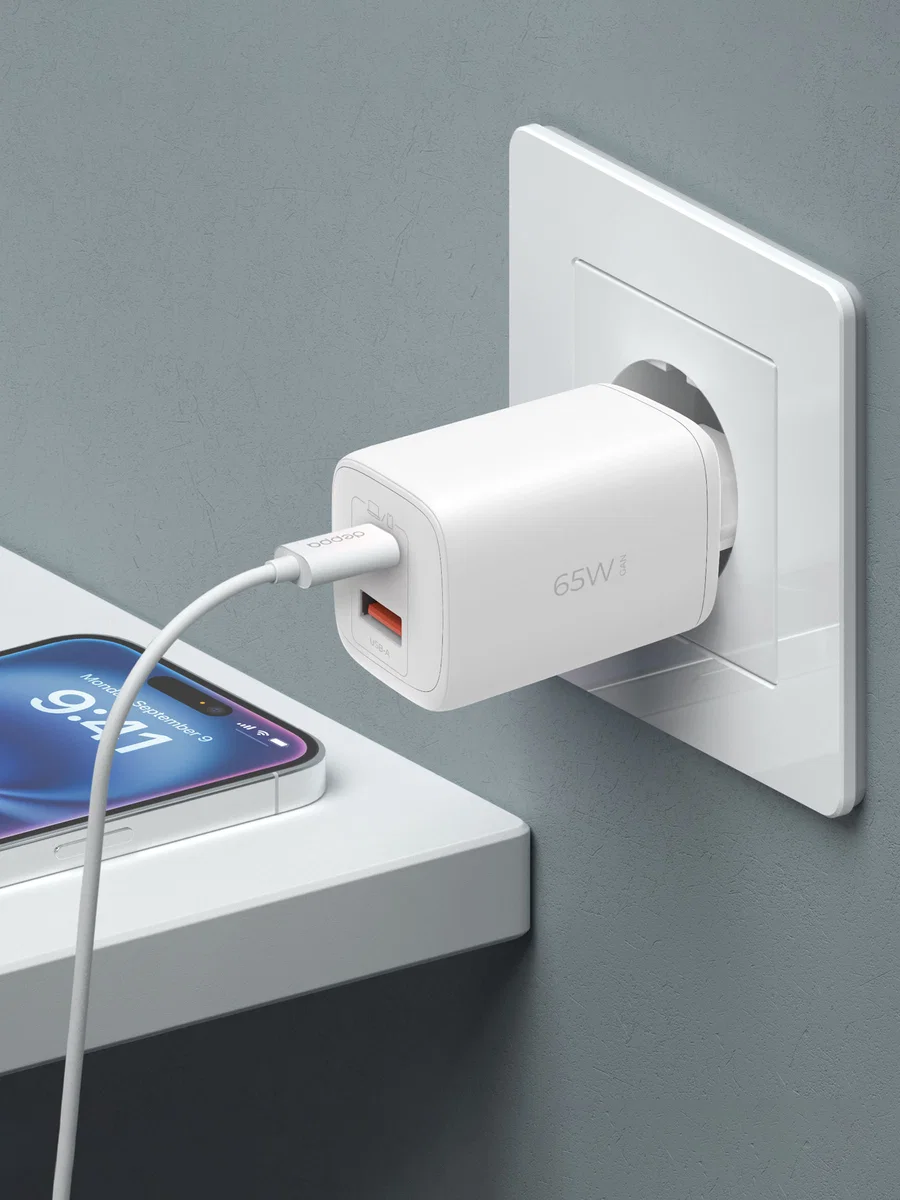 Адаптер Deppa Wall Charger GaN USB-A + USB-C 65W (White)