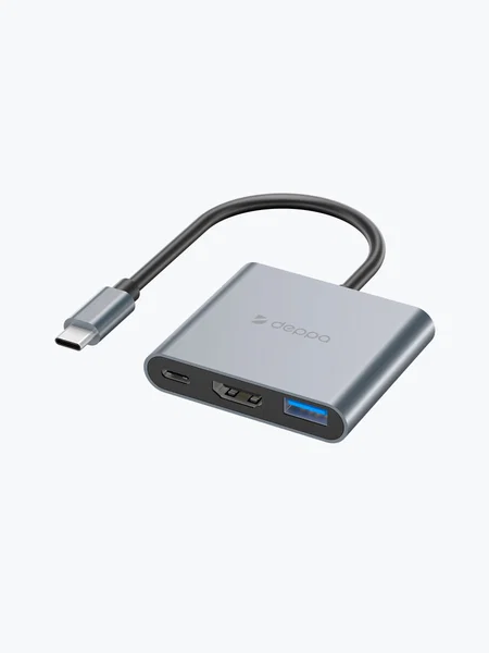 Deppa USB Type-C хаб 3 в 1, HDMI, Power Delivery, USB 3.0, серый