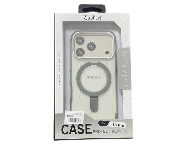Чехол пластиковый Gabbeen MagSafe с кольцом-подставкой для iPhone 18 Pro серый