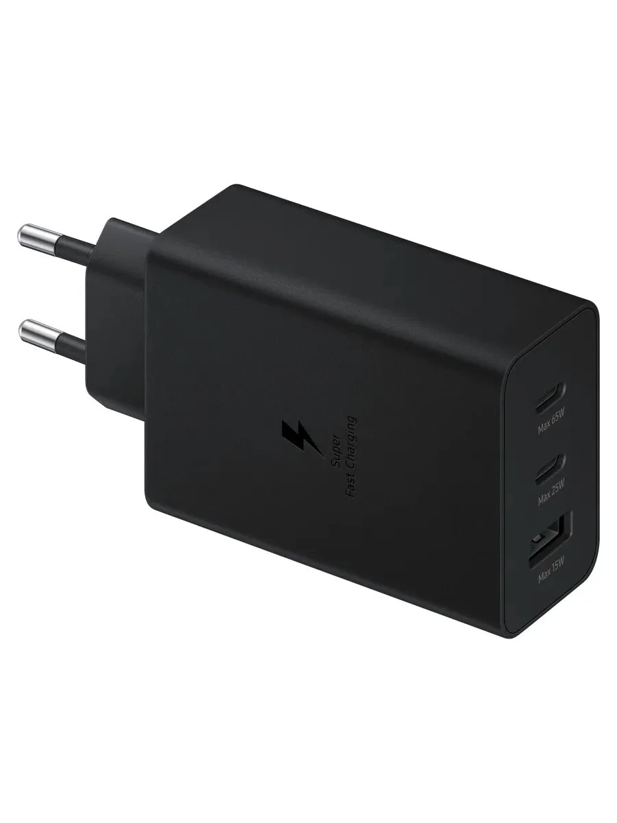 Адаптер Samsung 2xUSB-C + USB-A 65W с кабелем USB-C 1m (Black)