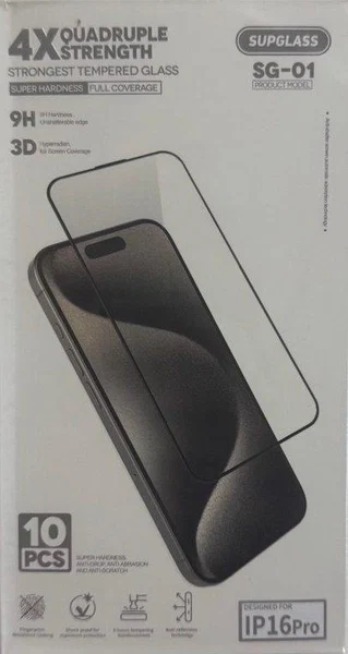 Защитное стекло Supglass SG-01 4X Quadruple Strength Glass 10-in-1 для iPhone 16 Pro