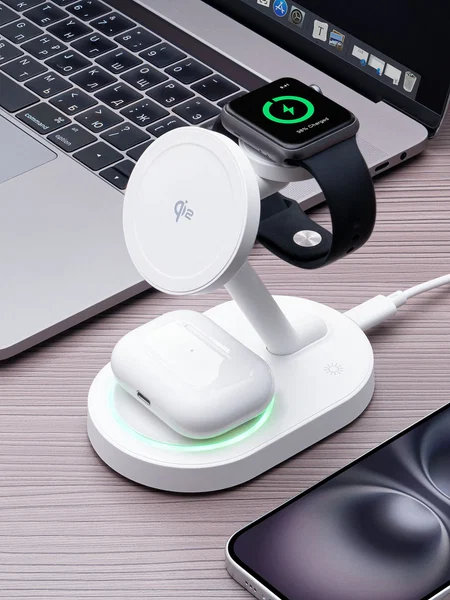 Беспроводная зарядная станция Deppa NEO 3 в 1 MagSafe 23W (White)