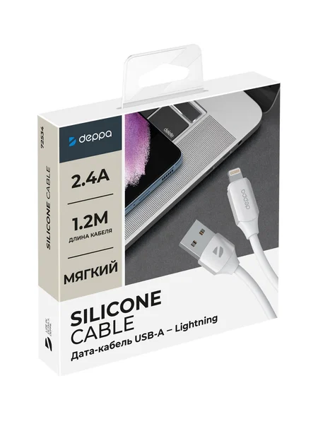 Кабель Deppa Silk USB-A - Lightning, (1,2м) белый