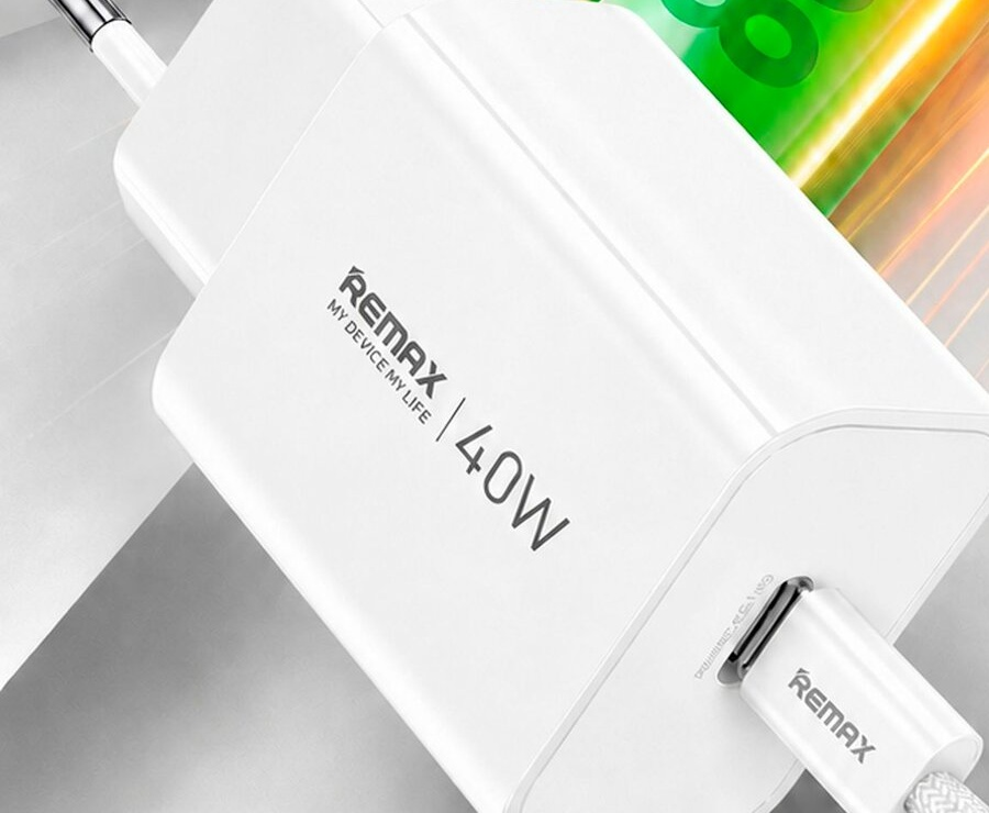 Адаптер Remax CA10 2xUSB-C 40W с кабелем USB-C 1m (White)