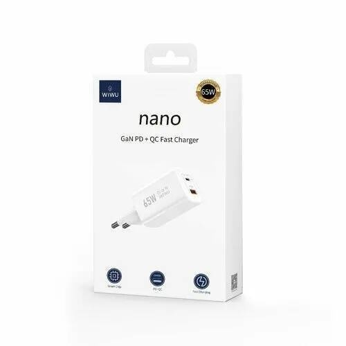 Адаптер Wiwu Nano GaN USB-A + USB-C 65W (White)