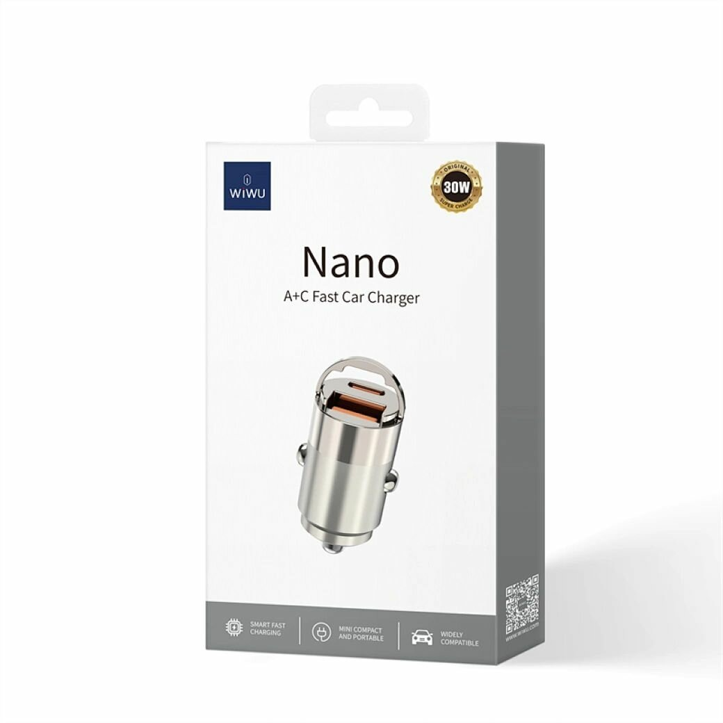 Автомобильное зарядное устройство Wiwu Nano USB-A + USB-C
